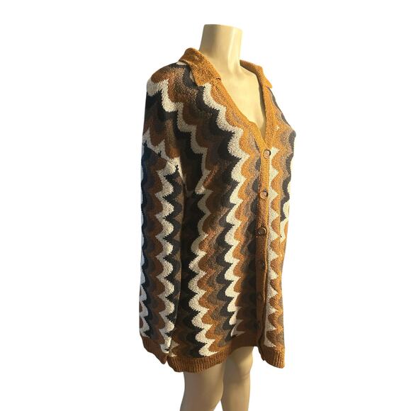 Women L Show Me Your Mumu Bennett Sweater Dress Brown Retro Wave Knit - Picture 1 of 6